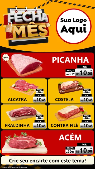 Modelo de TV para TV Vertical com o tema Fecha Mês para Açougue