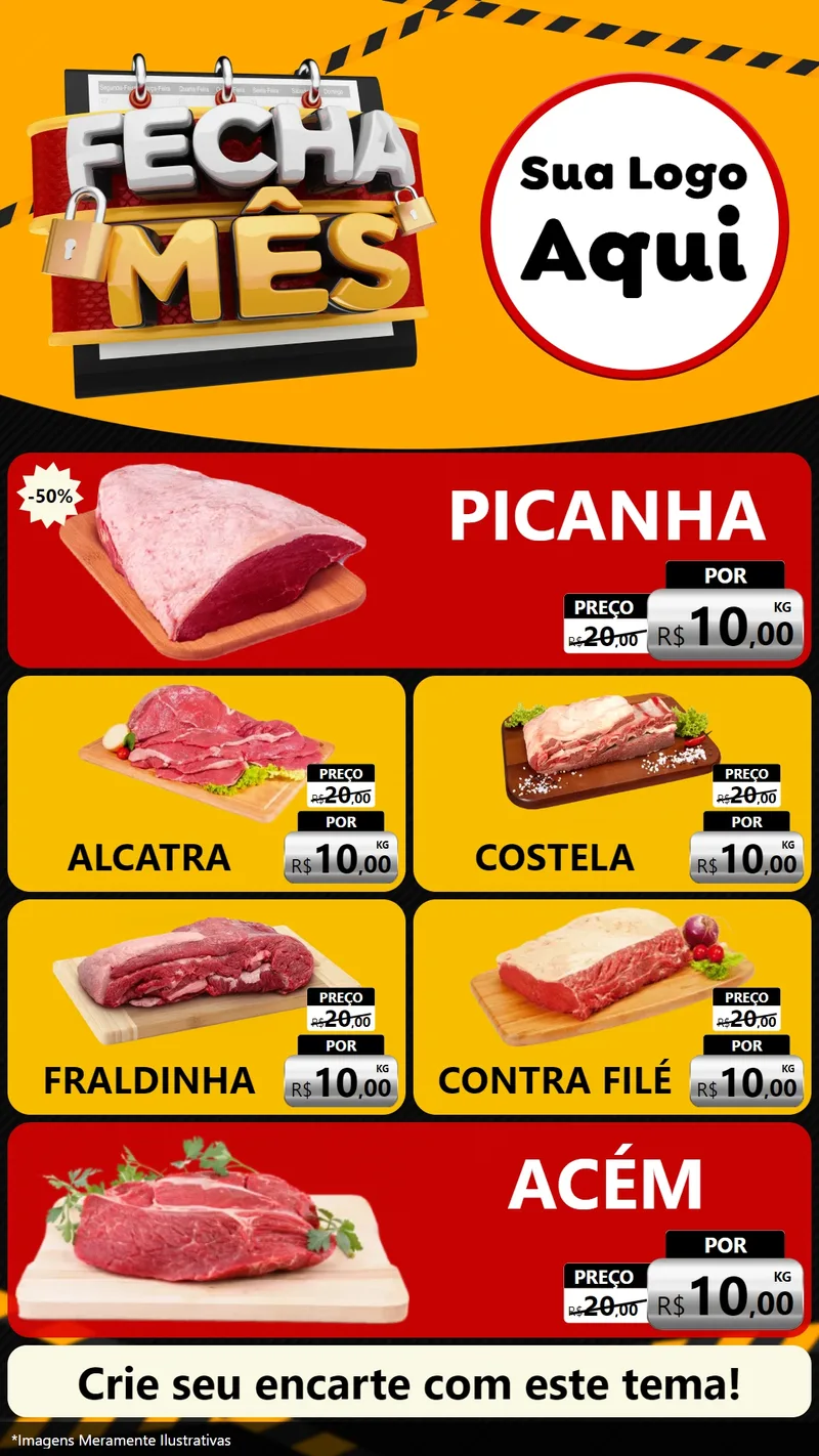 Modelo de TV para TV Vertical com o tema Fecha Mês para Açougue