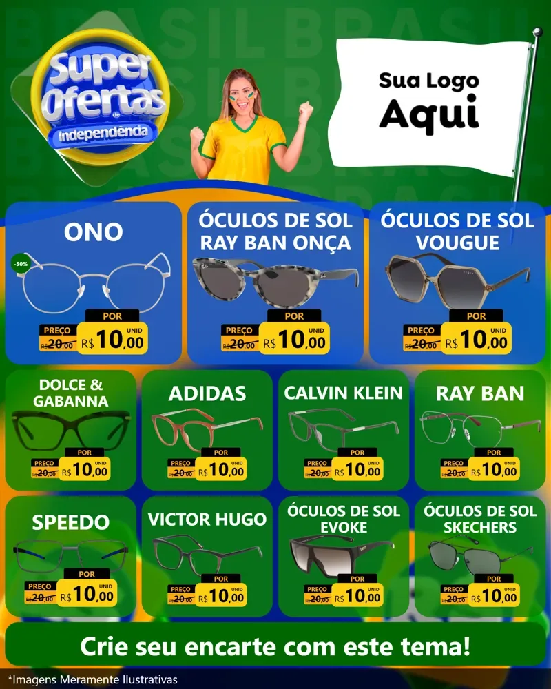 Modelo de Rede Social para Feed Instagram com o tema Super Ofertas de Independência para Óticas