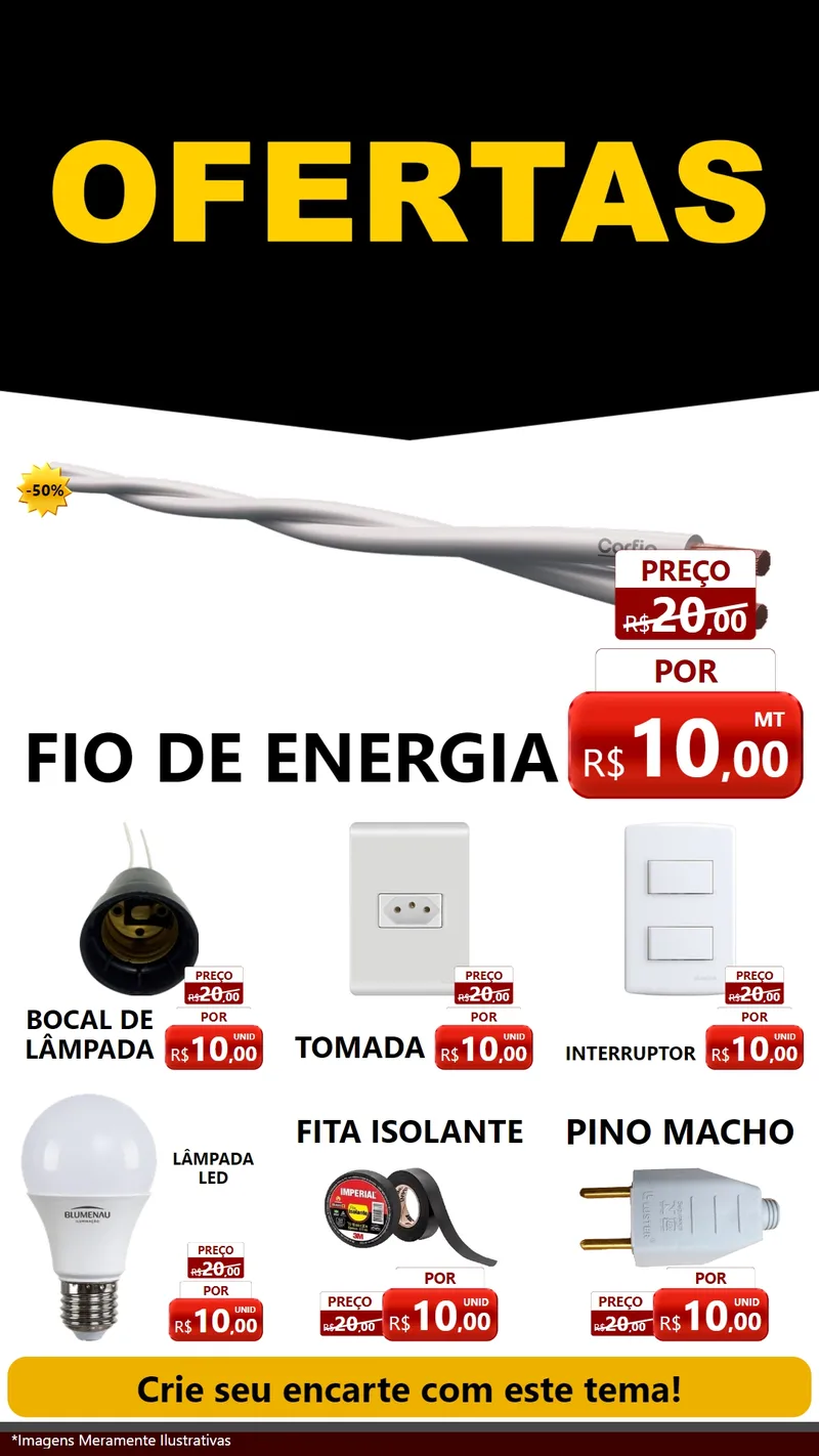 Modelo de Rede Social para Stories com o tema Ofertas Preto e Vermelho Cartaz para Materiais Elétricos