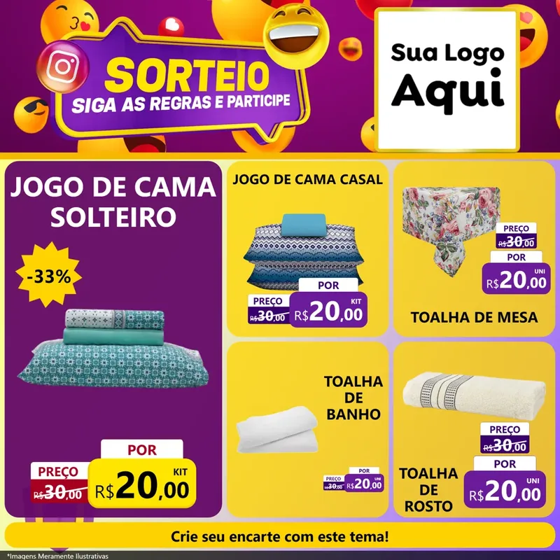 Modelo de Rede Social para Feed Facebook com o tema Sorteio para Cama, Mesa e Banho