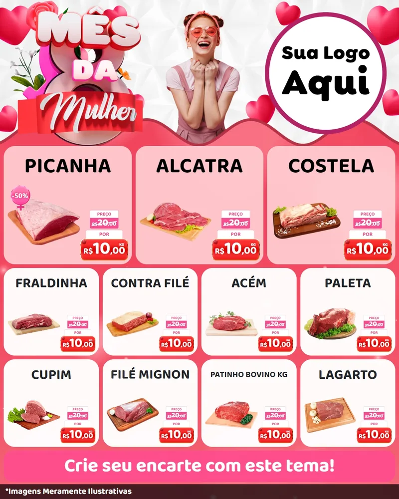Modelo de Rede Social para Feed Instagram com o tema Mês da Mulher para Açougue