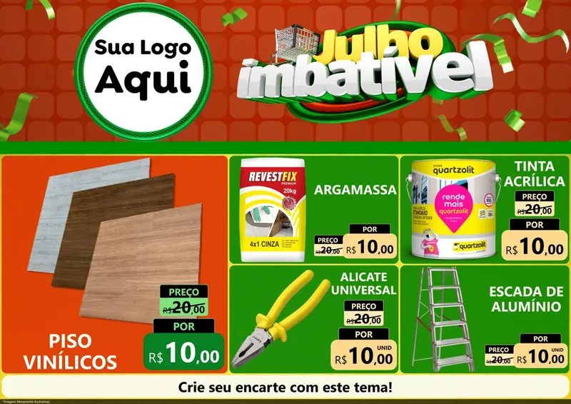 Modelo de Encarte para Encarte A4 Horizontal com o tema Julho Imbatível para Material para Construção