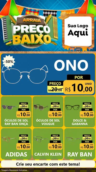 Modelo de Rede Social para Stories com o tema Arraiá de Preço Baixo - Junina para Óticas