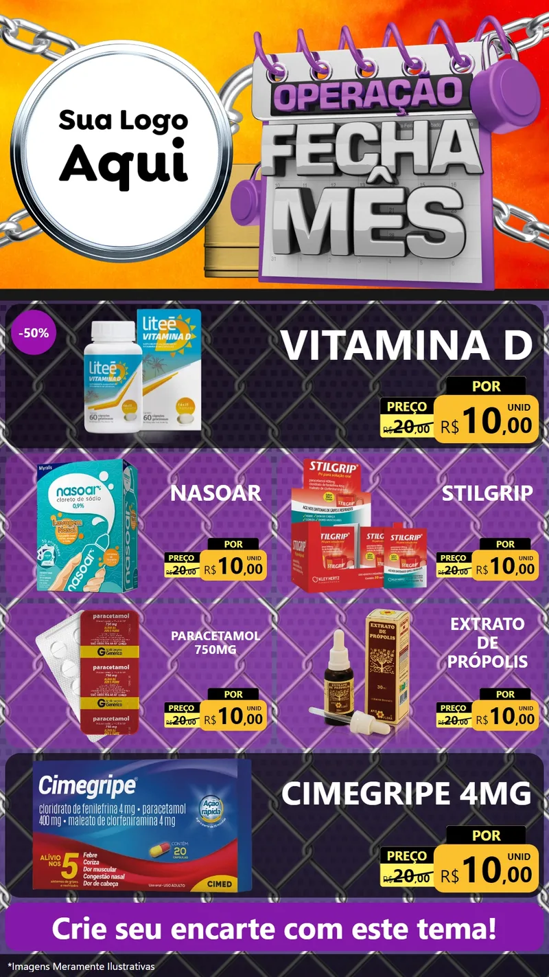 Modelo de TV para TV Vertical com o tema Operação Fecha Mês para Farmácia
