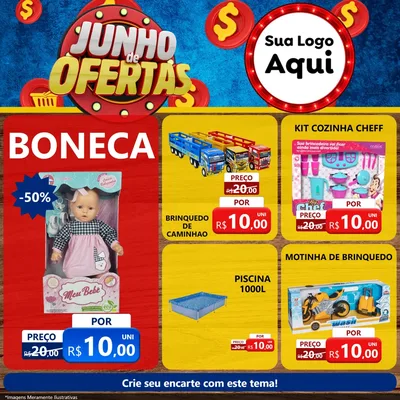 Modelo de Rede Social para Feed Facebook com o tema Junho de Ofertas para Brinquedos