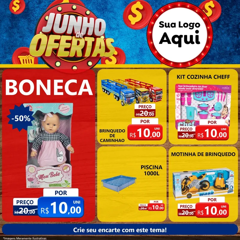 Modelo de Rede Social para Feed Facebook com o tema Junho de Ofertas para Brinquedos