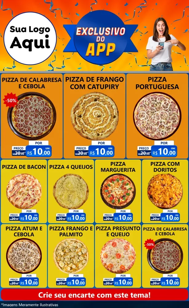 Modelo de Encarte para Encarte Grande com o tema Exclusivo do Aplicativo para Pizzaria