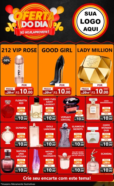 Modelo de Encarte para Encarte Grande com o tema Oferta do Dia - Só hoje, Aproveite! para Perfumes