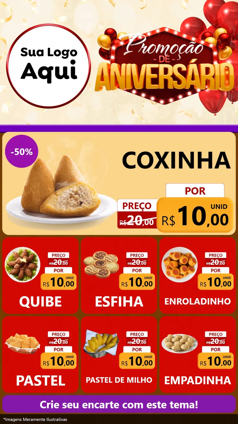 Modelo de Rede Social para Stories com o tema Promoção de Aniversário para Salgadaria