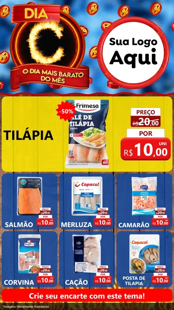 Modelo de Rede Social para Stories com o tema Dia C - O Dia Mais Barato Do Mês para Peixaria