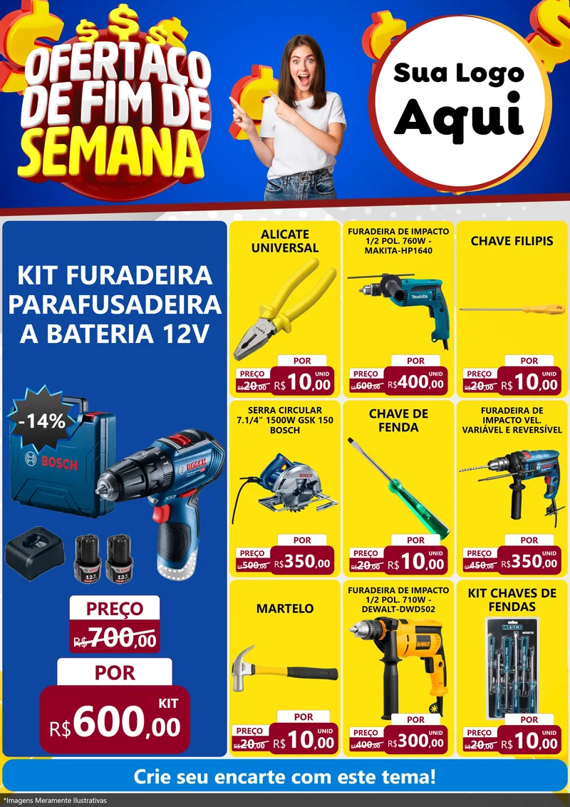 Modelo de Encarte para Encarte A4 Vertical com o tema Ofertaço de Fim de Semana para Maquinas e Ferramentas