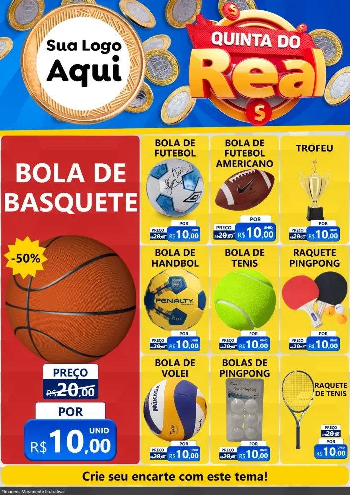 Modelo de Encarte para Encarte A4 Vertical com o tema Quinta do Real para Artigos Esportivos