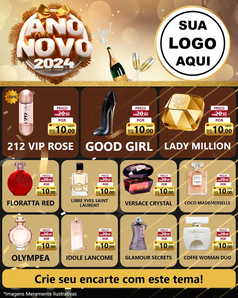 Modelo de Rede Social para Feed Instagram com o tema Feliz Ano Novo 2027 para Perfumes