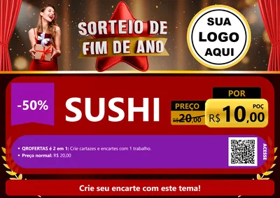Modelo de Cartaz para Cartaz A4 Horizontal com o tema Sorteio de Fim de Ano para Comida japonesa