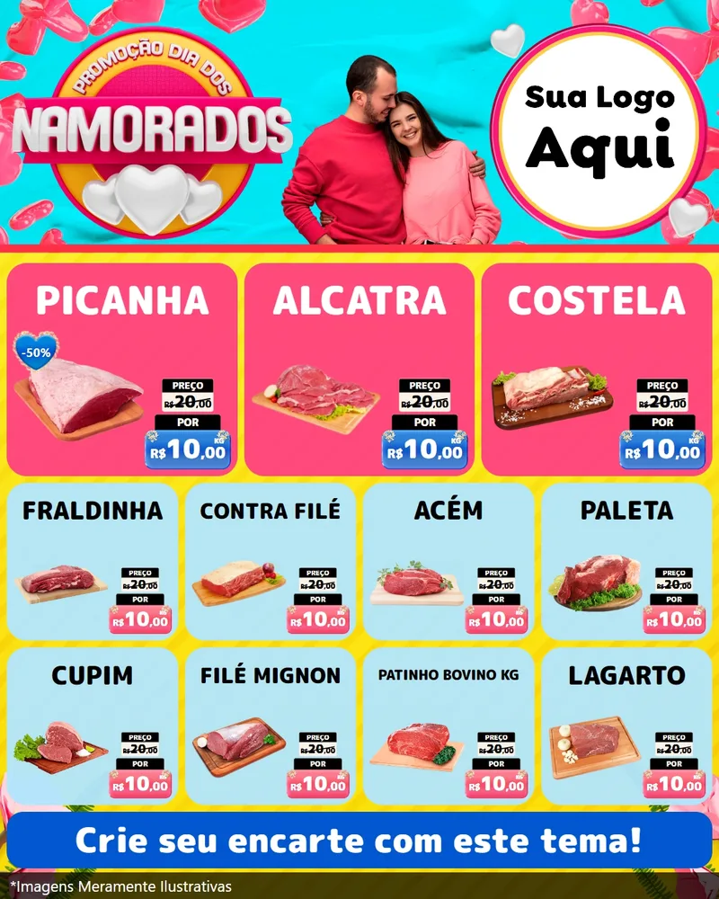 Modelo de Rede Social para Feed Instagram com o tema Promoção Dia dos Namorados para Açougue