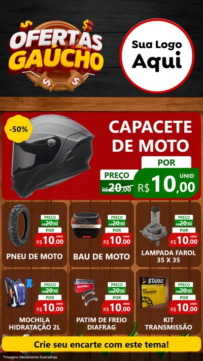 Modelo de Rede Social para Stories com o tema Ofertas Dia do Gaúcho para Moto peças