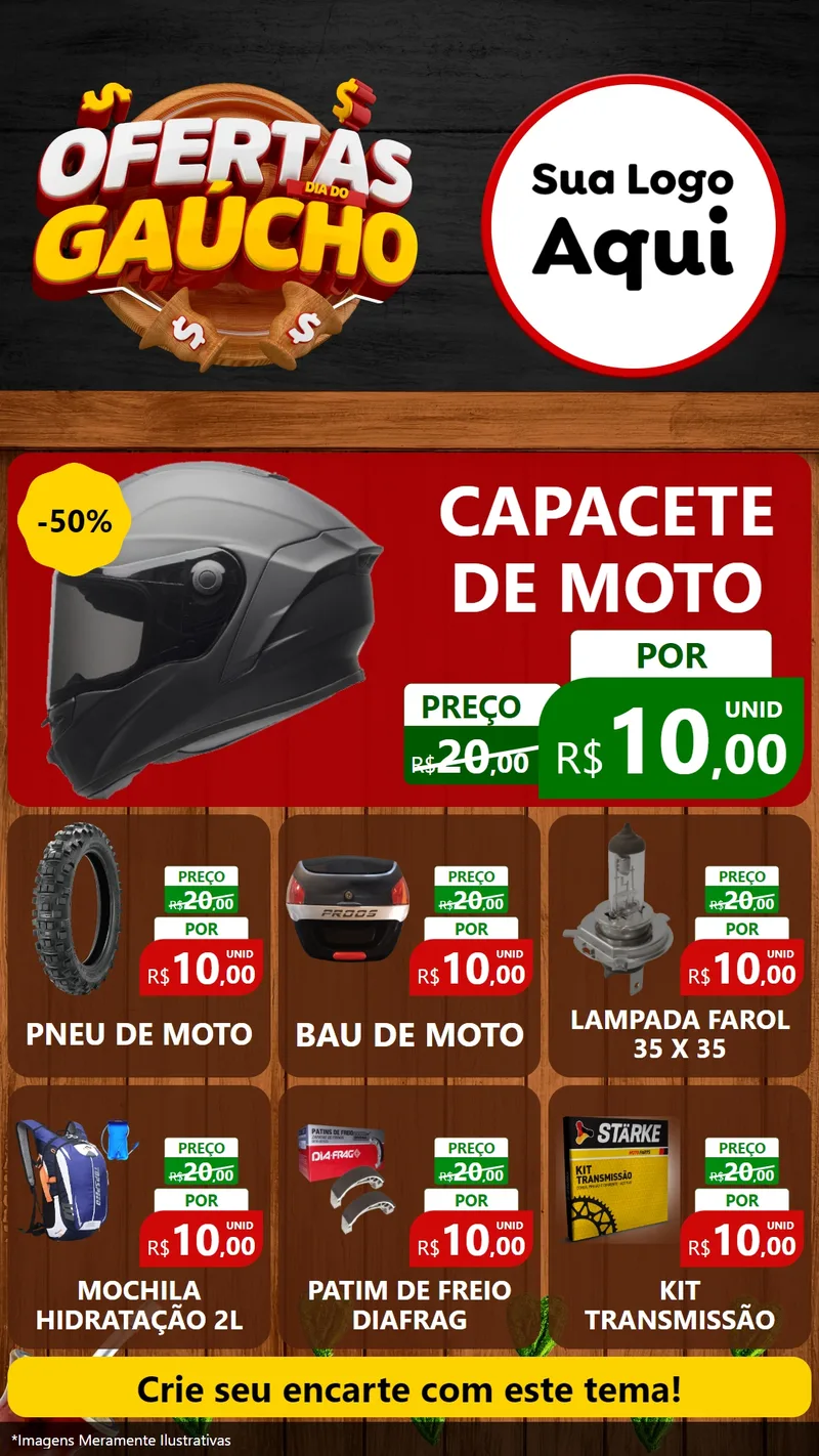 Modelo de Rede Social para Stories com o tema Ofertas Dia do Gaúcho para Moto peças