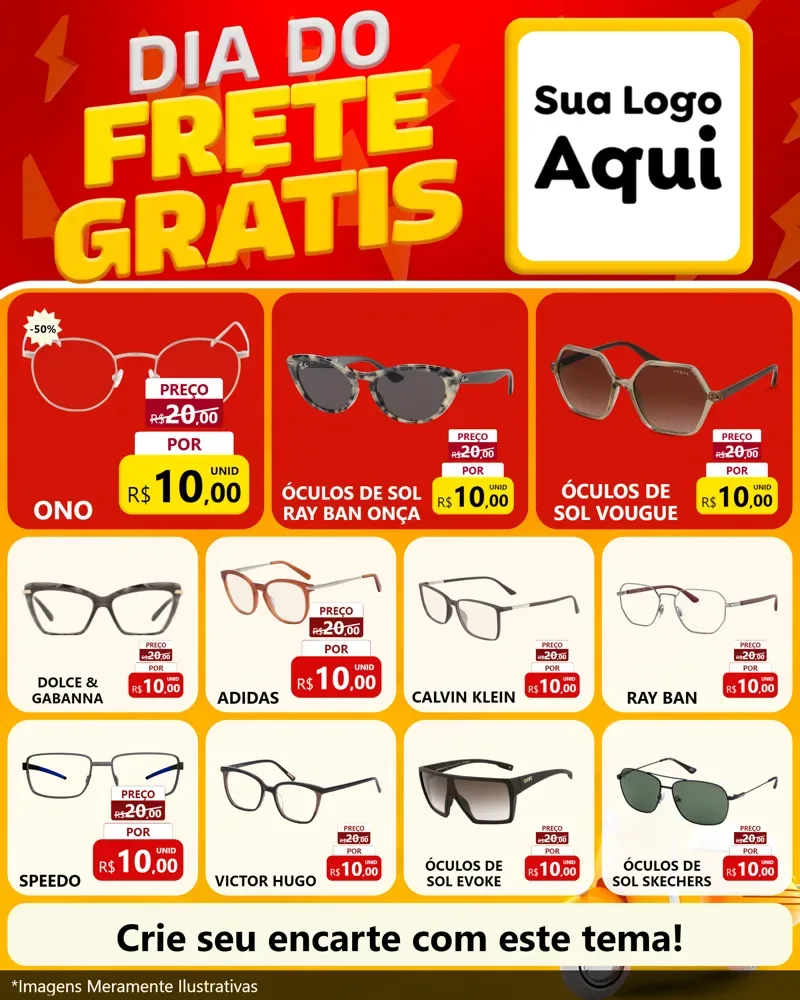 Modelo de Rede Social para Feed Instagram com o tema Dia do Frete Grátis para Óticas