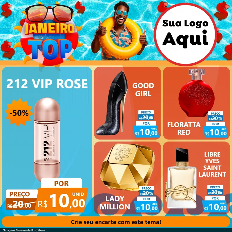Modelo de Rede Social para Feed Facebook com o tema Janeiro Top para Perfumes