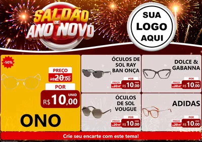 Modelo de Encarte para Encarte A4 Horizontal com o tema Saldão de Ano Novo para Óticas
