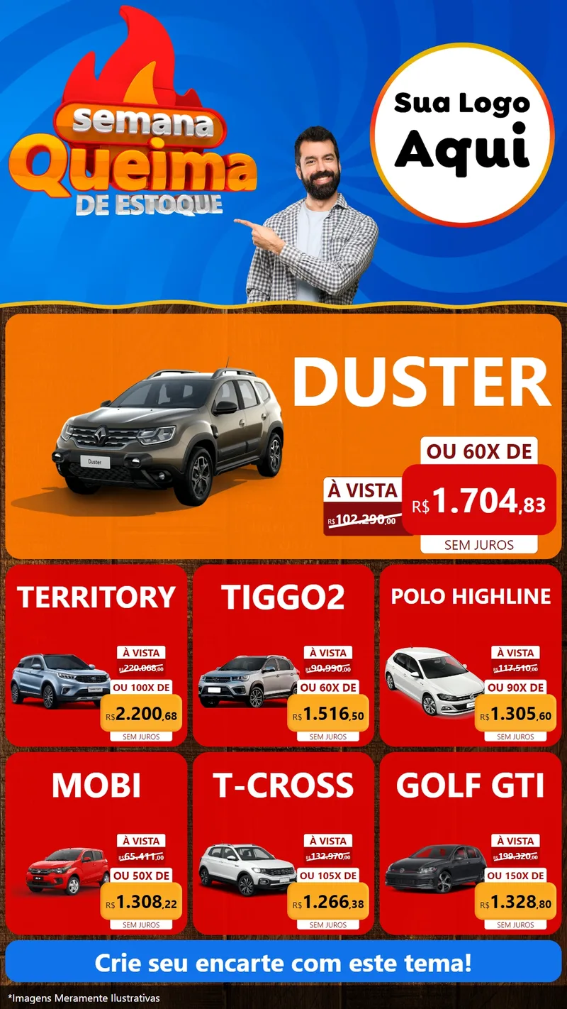 Modelo de Rede Social para Stories com o tema Semana Queima de Estoque para Concessionaria de Carros