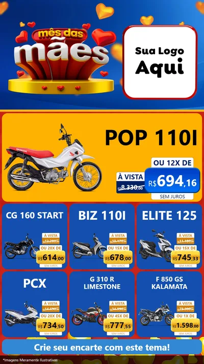 Modelo de Rede Social para Stories com o tema Mês das Mães para Concessionaria de Motos