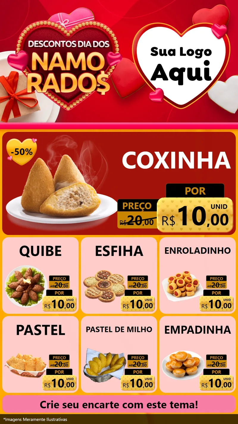 Modelo de Rede Social para Stories com o tema Descontos Dia dos Namorados para Salgadaria