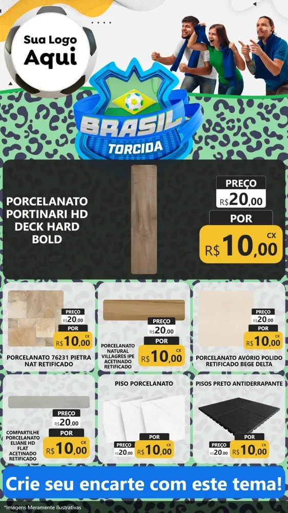 Modelo de Rede Social para Stories com o tema Brasil Torcida - Copa para Pisos e revestimentos