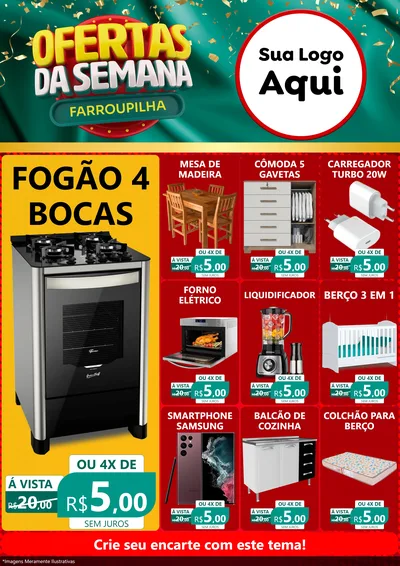 Modelo de Encarte para Encarte A4 Vertical com o tema Ofertas da Semana Farroupilha para Móveis e Eletro