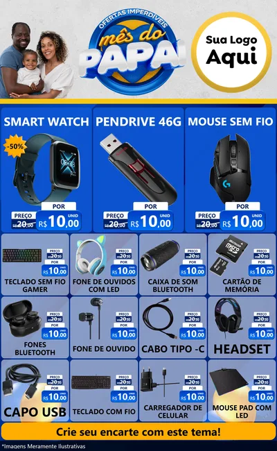 Modelo de Encarte para Encarte Grande com o tema Ofertas Imperdíveis Mês Do Papai para Informática