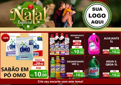Modelo de Encarte para Encarte A4 Horizontal com o tema Natal Especial para Produtos de Limpeza