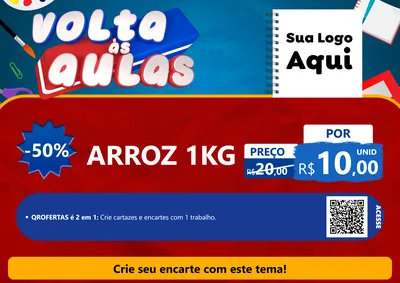 Modelo de Cartaz para Cartaz A4 Horizontal com o tema Volta Às Aulas para Supermercado