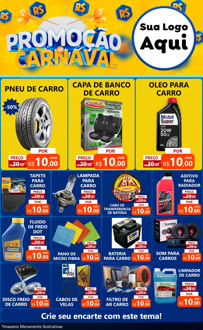 Modelo de Encarte para Encarte Grande com o tema Promoção de Carnaval para Auto peças