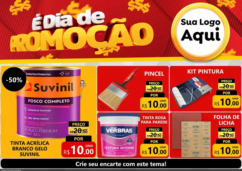 Modelo de Encarte para Encarte A4 Horizontal com o tema É Dia De Promoção para Tintas e Ferramentas
