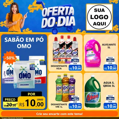 Modelo de Rede Social para Feed Facebook com o tema Oferta do Dia para Produtos de Limpeza