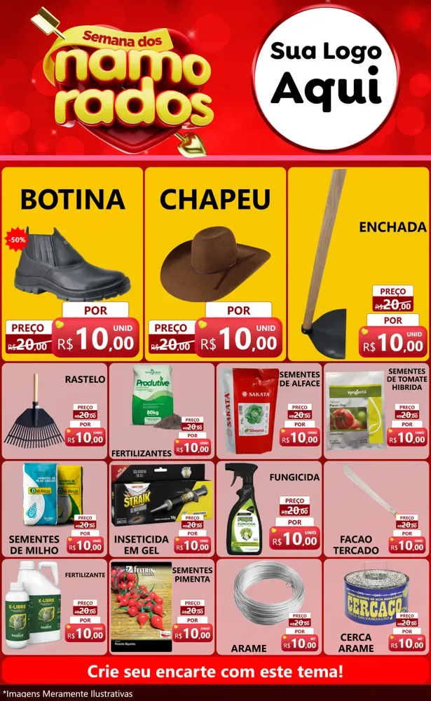 Modelo de Encarte para Encarte Grande com o tema Semana dos namorados para Agropecuária