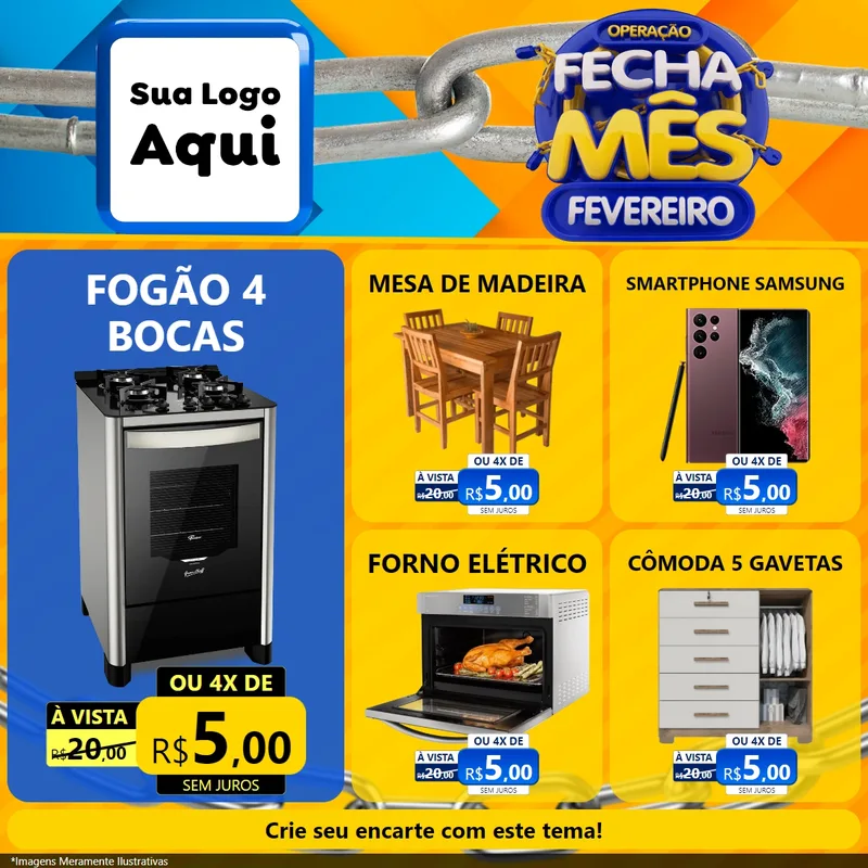 Modelo de Rede Social para Feed Facebook com o tema Operação Fecha Mês Fevereiro para Móveis e Eletro