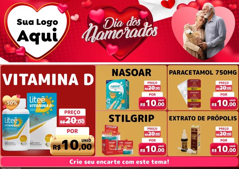 Modelo de Encarte para Encarte A4 Horizontal com o tema Dia Dos Namorados para Farmácia