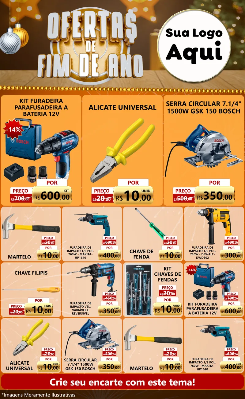 Modelo de Encarte para Encarte Grande com o tema Ofertas de Fim de Ano para Maquinas e Ferramentas