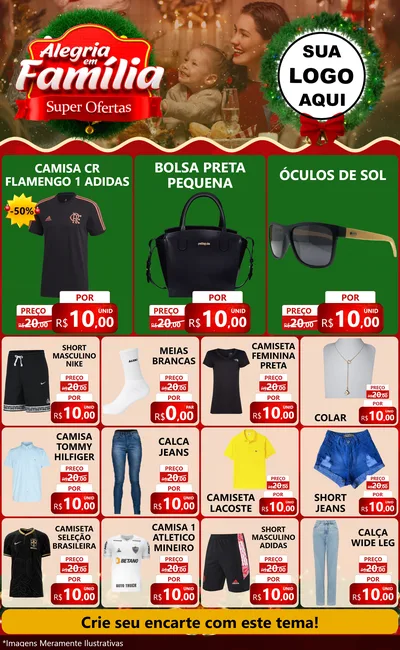 Modelo de Encarte para Encarte Grande com o tema Alegria Em Família - Super Ofertas para Roupas e acessórios