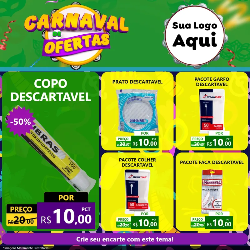 Modelo de Rede Social para Feed Facebook com o tema Carnaval de Ofertas para Embalagens