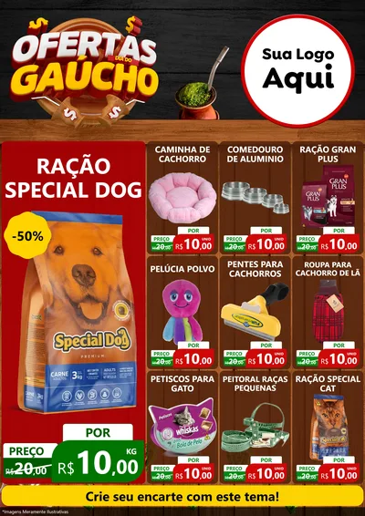 Modelo de Encarte para Encarte A4 Vertical com o tema Ofertas Dia do Gaúcho para Pet Shop