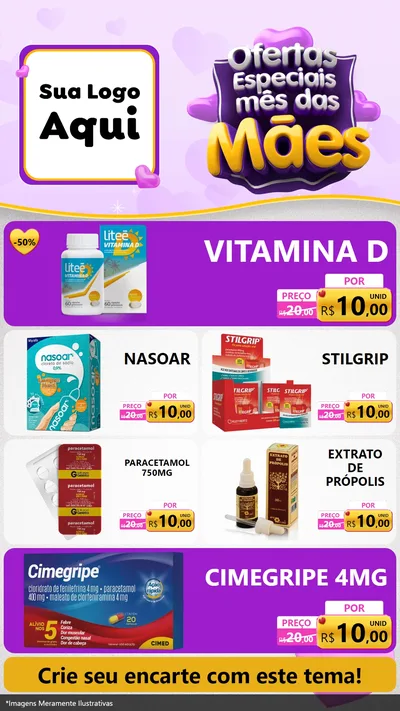 Modelo de TV para TV Vertical com o tema Ofertas Especiais - Mês das Mães para Farmácia