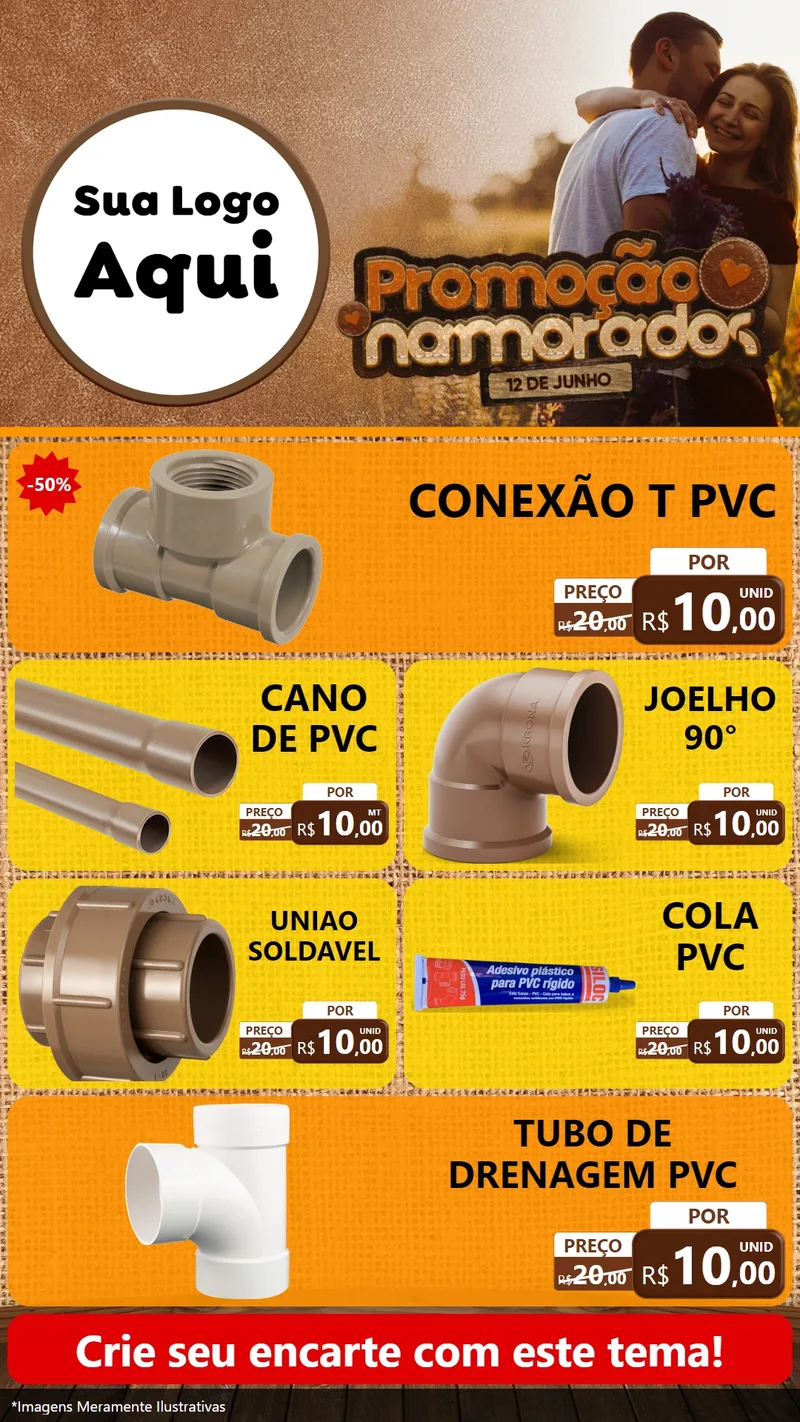 Modelo de TV para TV Vertical com o tema Promoção Namorados para Tubos e conexões