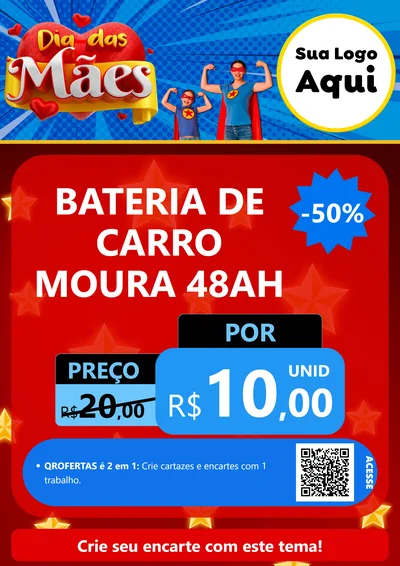 Modelo de Cartaz para Cartaz A4 Vertical com o tema Dia das Mães para Baterias Elétricas