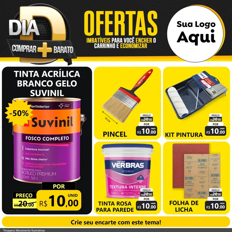 Modelo de Rede Social para Feed Facebook com o tema Dia D Mais Economia para Tintas e Ferramentas