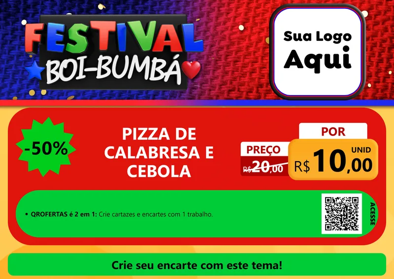 Modelo de Cartaz para Cartaz A4 Horizontal com o tema Festival Boi-Bumbá para Pizzaria