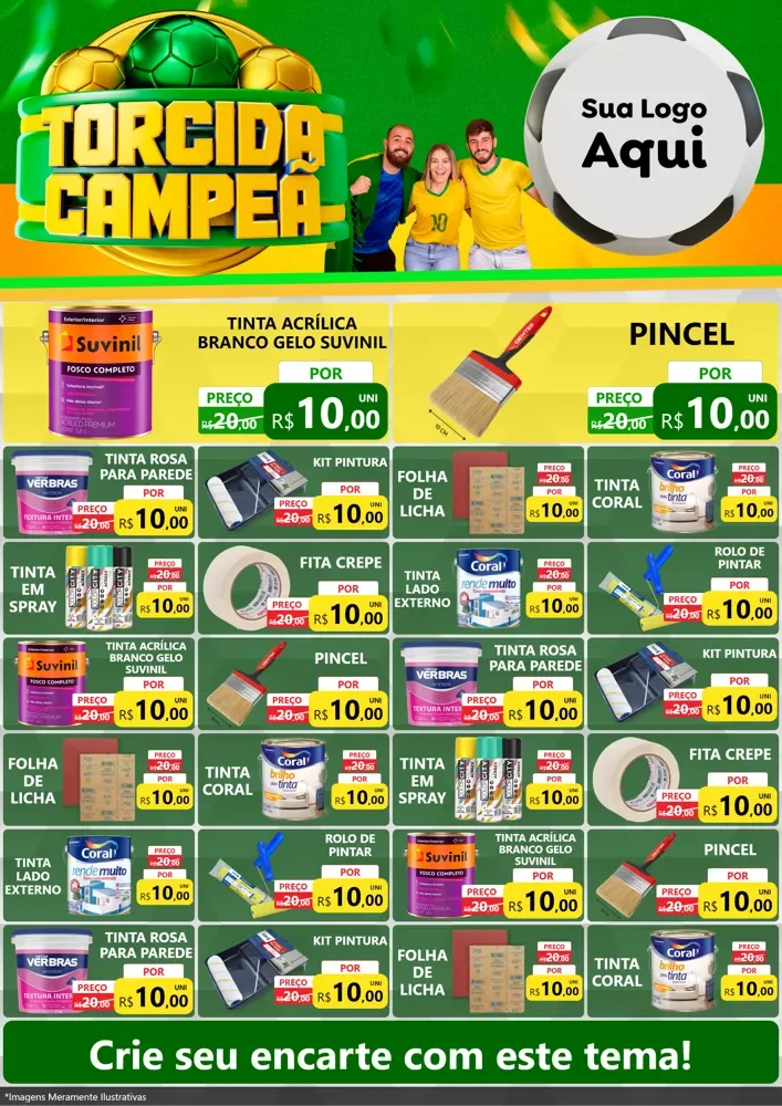 Modelo de Encarte para Encarte A4 Vertical com o tema Torcida Campeã - Copa para Tintas e Ferramentas