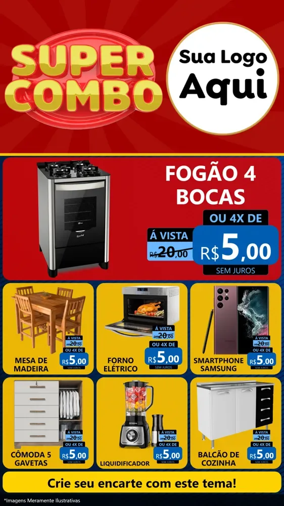 Modelo de Rede Social para Stories com o tema Super Combo para Móveis e Eletro